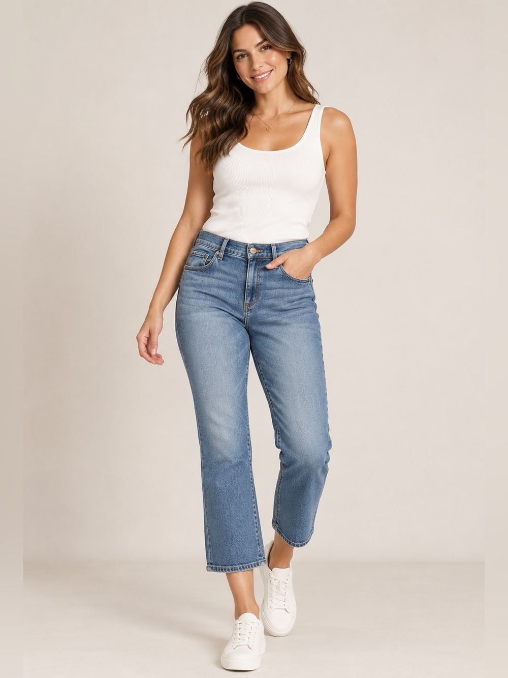 LOFT Modern Kick Crop Jeans Medium Wash Blue Mid Rise Cropped
Length Size 8